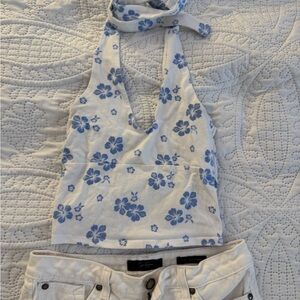 Hollister Blue Floral Patterned Top